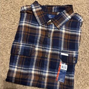 George Men's Blue & Brown Plaid Flannel Shirt - Casual Button-Down
